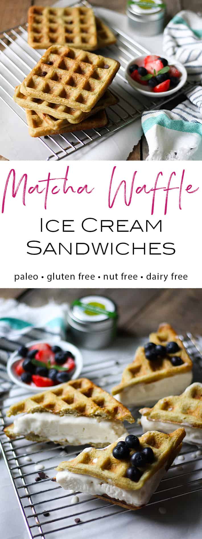 Matcha Waffle Ice Cream Sandwiches - gluten free, grain free, dairy free