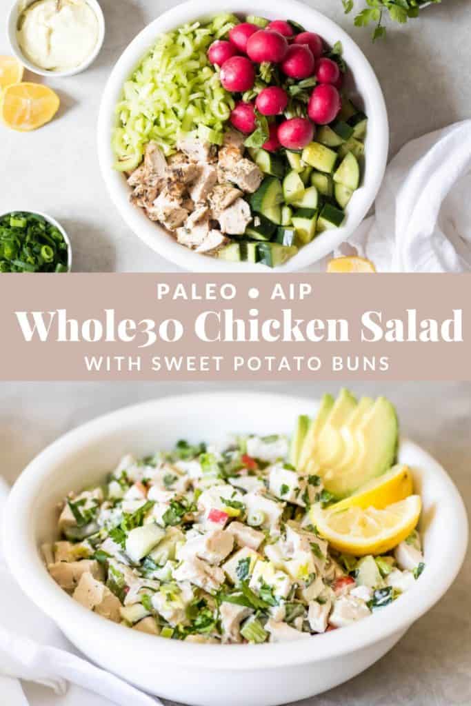 image of two bowls of Whole30 Chicken Salad ingredients